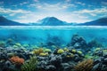 Underwater landscape with coral reef and fish. 3d render, Discover an information hub with a bustling notice board, exchanging and