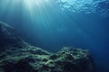 Underwater landscape with sunrays