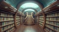 An underwater library situated inside a giant shell and boasting a spiral staircase is a surreal concept Royalty Free Stock Photo