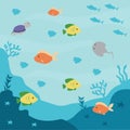 Underwater life background illustration with cute diver character