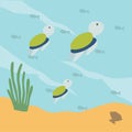 Underwater life background illustration with cute diver character