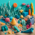 Underwater life made of plasticine, children`s creativity, children`s leisure Royalty Free Stock Photo