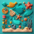 Underwater life made of plasticine, children`s creativity, children`s leisure Royalty Free Stock Photo