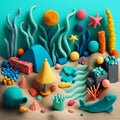 Underwater life made of plasticine, children`s creativity, children`s leisure Royalty Free Stock Photo