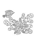 Underwater life, sea in Doodle style .Tropical fish and starfish. Anti-stress coloring books page for adults and children. Vector Royalty Free Stock Photo