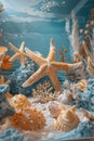 Underwater life. Starfish and seashells on the ocean floor Royalty Free Stock Photo