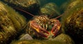 Underwater lobster among rocks Royalty Free Stock Photo