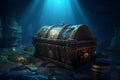 Underwater magic, 3D rendering features an old treasure chest