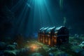 Underwater magic, 3D rendering features an old treasure chest