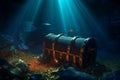 Underwater magic, 3D rendering features an old treasure chest