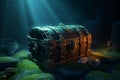 Underwater magic, 3D rendering features an old treasure chest