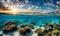 Underwater magic: Split view of sunlit sea and underwater scene Royalty Free Stock Photo