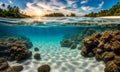 Underwater magic: Split view of sunlit sea and underwater scene Royalty Free Stock Photo