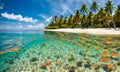 Underwater magic: Split view of sunlit sea and vibrant underwater scene