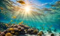 Underwater magic: Sunlit sea and vibrant underwater scene