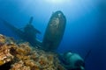 Underwater in Maldives, aircraft wreck from World War II Royalty Free Stock Photo