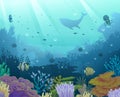 Undersea world with sea animals and coral reefs illustration Royalty Free Stock Photo