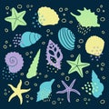 Underwater marine set of silhouettes. Flat illustration Royalty Free Stock Photo