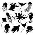 Underwater marine set of silhouettes. Flat illustration