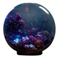Underwater mini ecosystem reef with small fish and glowing colorful wildlife. Crystal ball. Glass sphere. Isolated PNG Royalty Free Stock Photo