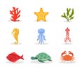 Underwater nature flat vector illustrations set