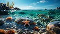 Underwater nature reef, starfish, fish, blue water, tropical climate generated by AI