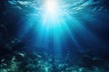 Underwater Ocean View With Sunlight Piercing Through Crystal Clear Water, Underwater Ocean - Blue Abyss With Sunlight - Diving And Royalty Free Stock Photo