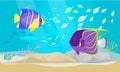 Underwater ocean world with exotic fishes. Ocean bottom with marine life, school of tropical fish Royalty Free Stock Photo