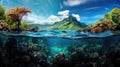 Underwater panorama of coral reef and tropical fish.