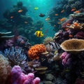 underwater paradise background coral reef wildlife nature collage with shark manta ray sea turtle fish background