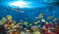 Underwater paradise coral reef colorful fish background