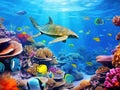 Underwater paradise coral reef wave isolated background