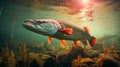 Underwater photo of a big Pike. Pike fish trophy. Royalty Free Stock Photo