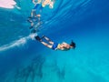 Underwater photo freediver swim in clear sea