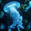 Underwater photography, blue translucent jellyfish