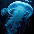 Underwater photography, blue translucent jellyfish