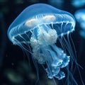 Underwater photography, blue translucent jellyfish