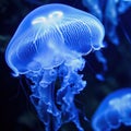 Underwater photography, blue translucent jellyfish