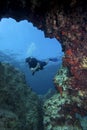 Underwater photography : Diver in cave Royalty Free Stock Photo