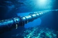 Underwater pipeline for oil and gas transport. Metal conduit in ocean. Subsea industry equipment at sea bottom Royalty Free Stock Photo