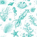 Underwater Plants and Animals Pattern