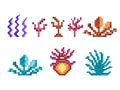 Underwater Plants and Seaweeds in Pixel Art