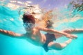 Boy with scuba mask pose swimming underwater Royalty Free Stock Photo