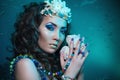 Underwater queen with treasures Royalty Free Stock Photo