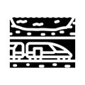 underwater railway tunnel glyph icon vector illustration