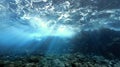 Underwater rays of light breaking through the waves