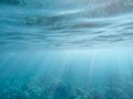 Underwater rays of light with ripples on surface Royalty Free Stock Photo