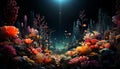 Underwater reef, fish, nature, coral, animal, deep, water, multi colored generated by AI