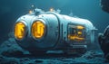 Underwater research station exploring deep-sea ecosystems with advanced robotics, technological exploration, 3D illustration