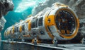 Underwater research station exploring deep-sea ecosystems with advanced robotics, technological exploration, 3D illustration